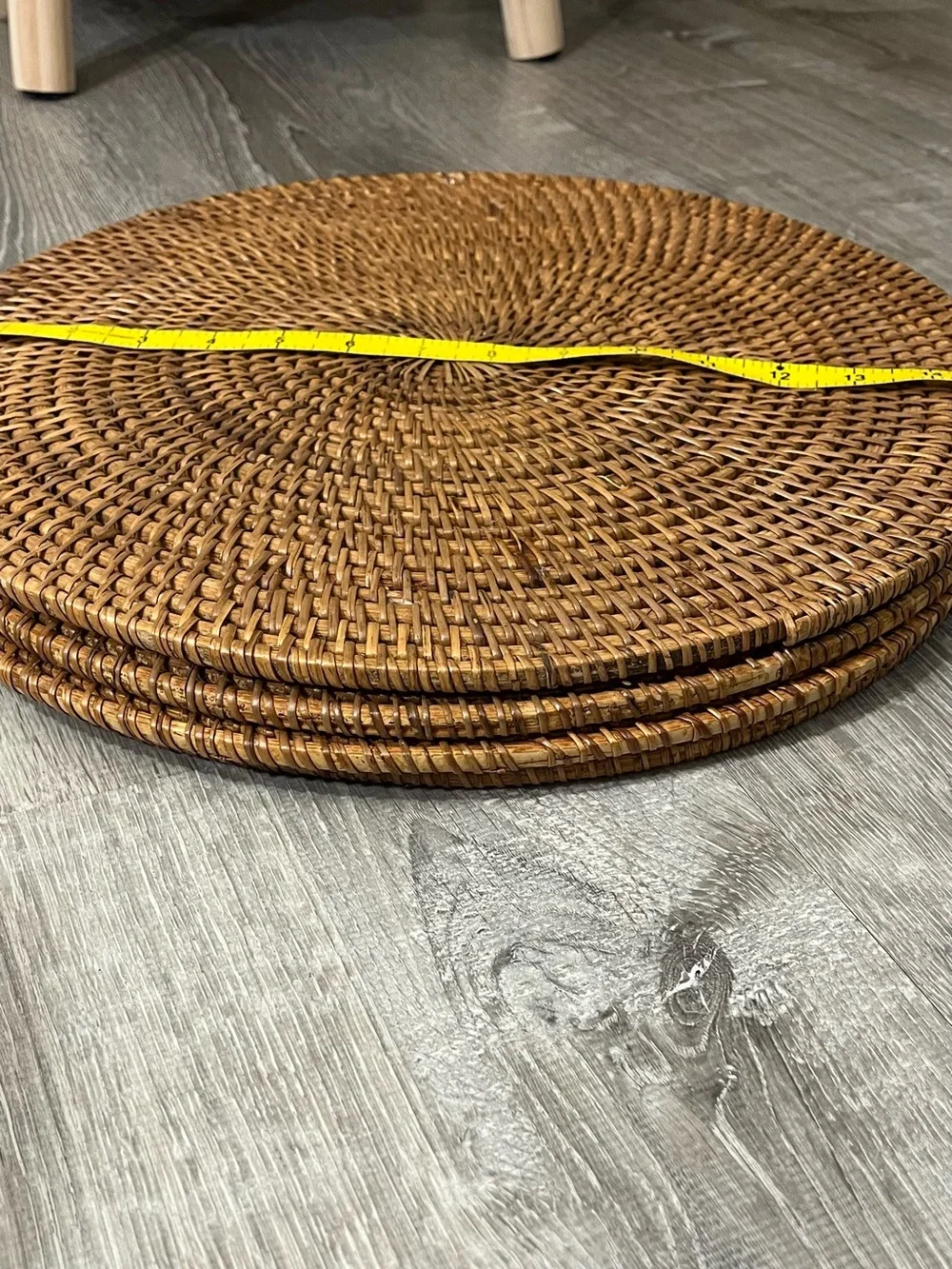 Pier 1 One Imports Brown Rattan Wooden Basket and 4 Round Table Placemats